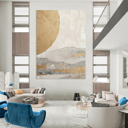 Gold Moon and Mountain Abstract Art for Zen - Inspired Spa & Asian - Inspired Home Living Room DLZ1625