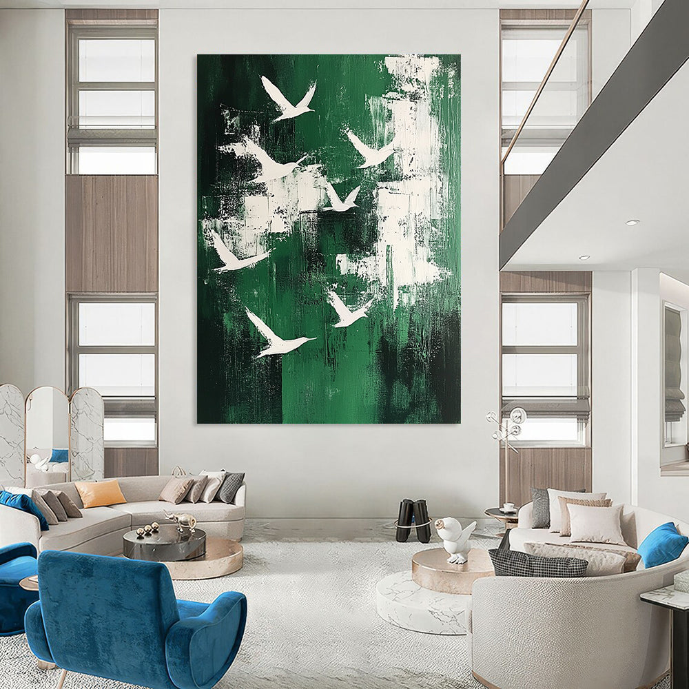 White Birds on Green with Patches for Bohemian - Style Home Office & Cozy Garden - View Nook STSC363