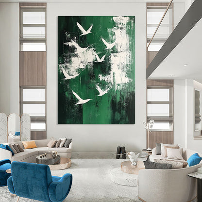 White Birds on Green with Patches for Bohemian - Style Home Office & Cozy Garden - View Nook STSC363
