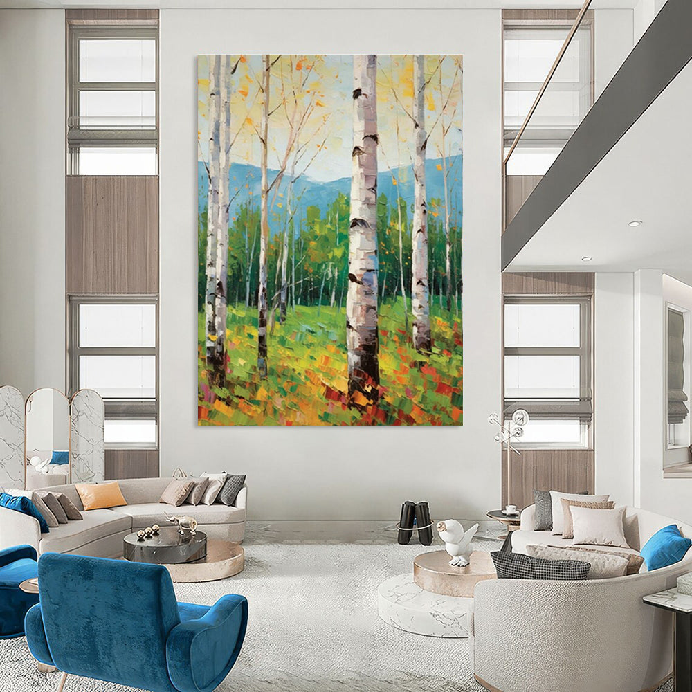Birch Forest Landscape Oil Painting for Nature Reserve Visitor Center & Country Home DLZ1066