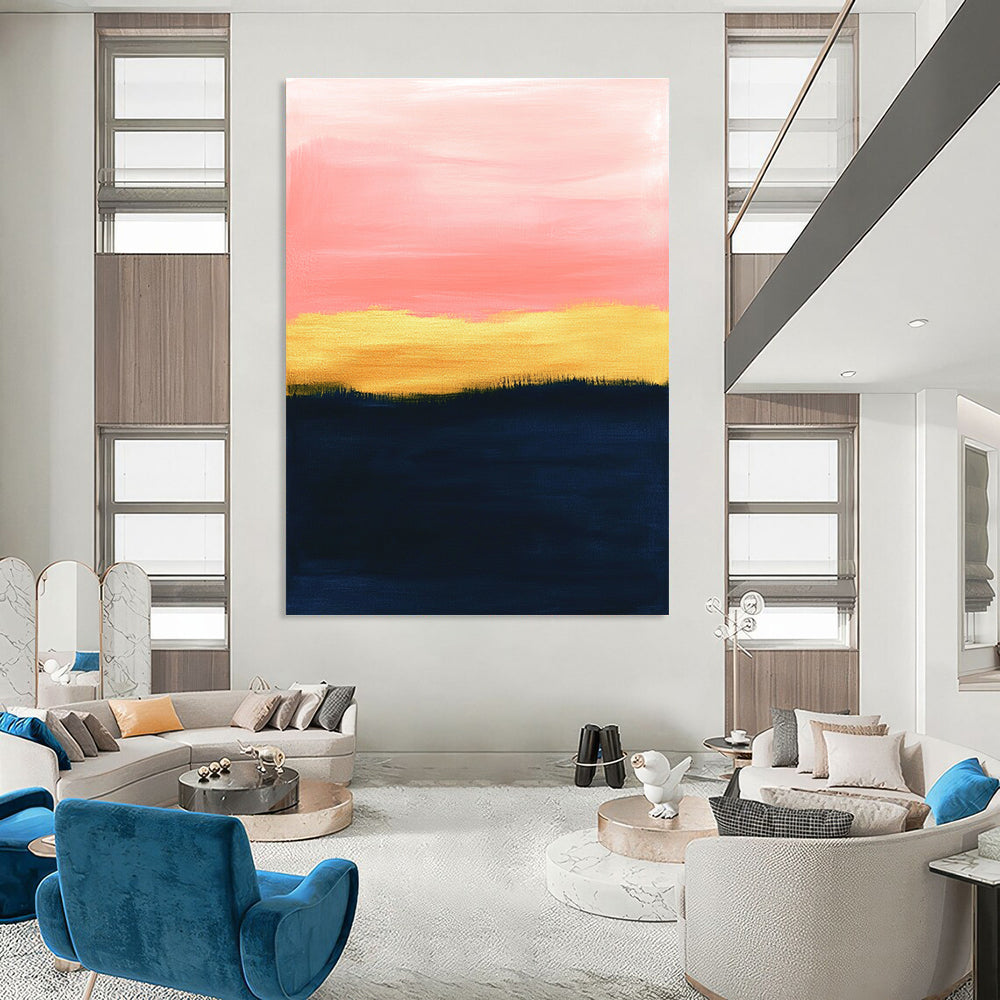 Pink and Gold Sunset Art for Coastal Home Living Area & Wellness Spa STSC1345