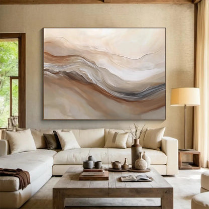 Flowing Neutral Waves Art for Spa - Like Bedroom & Minimalist Home Decor SC447