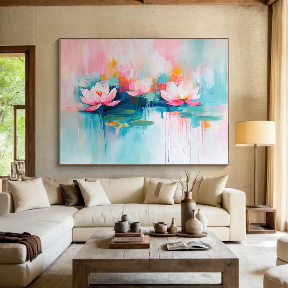 Pastel Water Lilies Art for Coastal Home Bathroom & Relaxing Tea House SC197