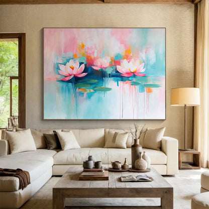 Pastel Water Lilies Art for Coastal Home Bathroom & Relaxing Tea House SC197