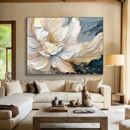 Gold - Accented White Flower Relief Art for Luxe Bedroom Retreats DLZ3087