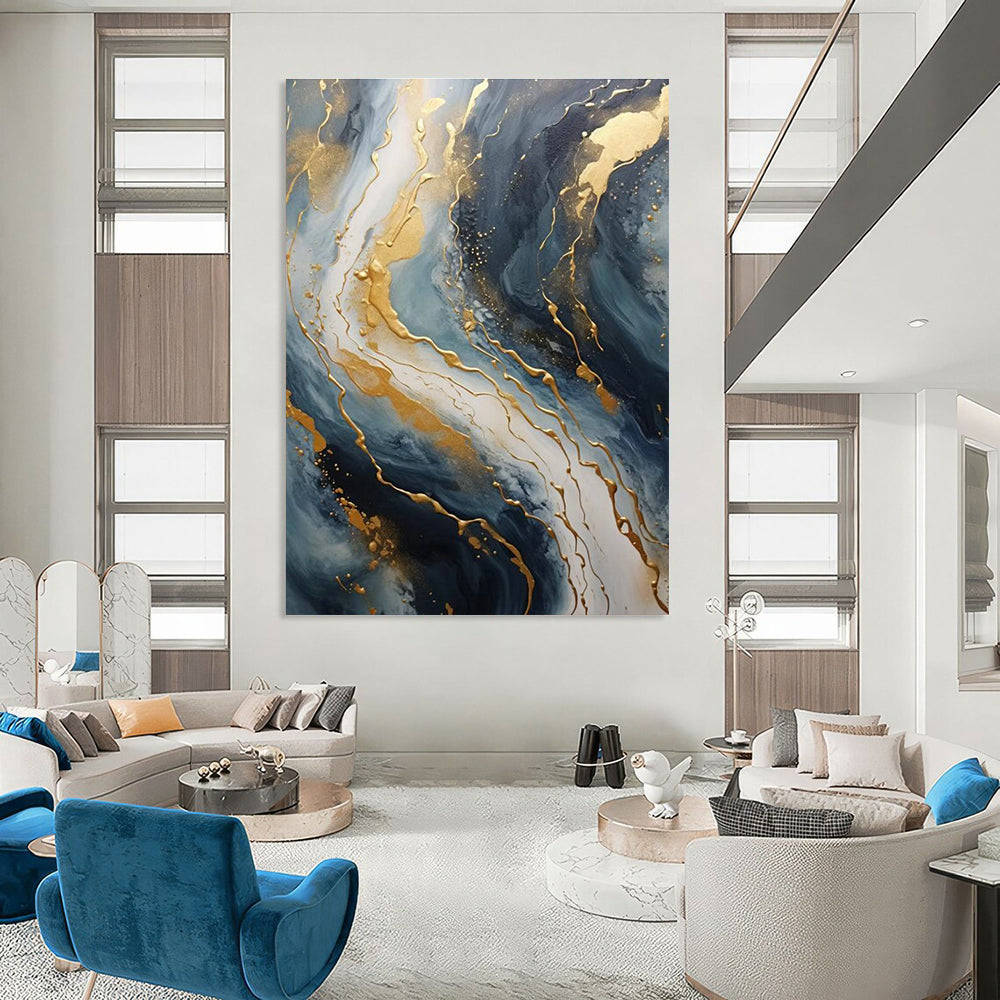 Gold - Streaked Abstract Art for Corporate Lobby & Art Deco Home DLZ2299