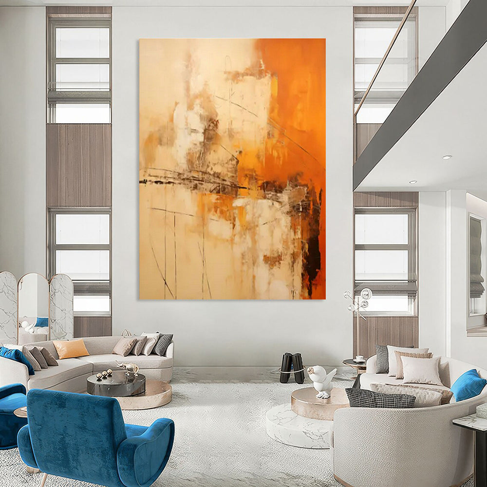 Orange - Brown Abstract Art for Rustic Home Cabin & Art - Loving Restaurant DLZ1735