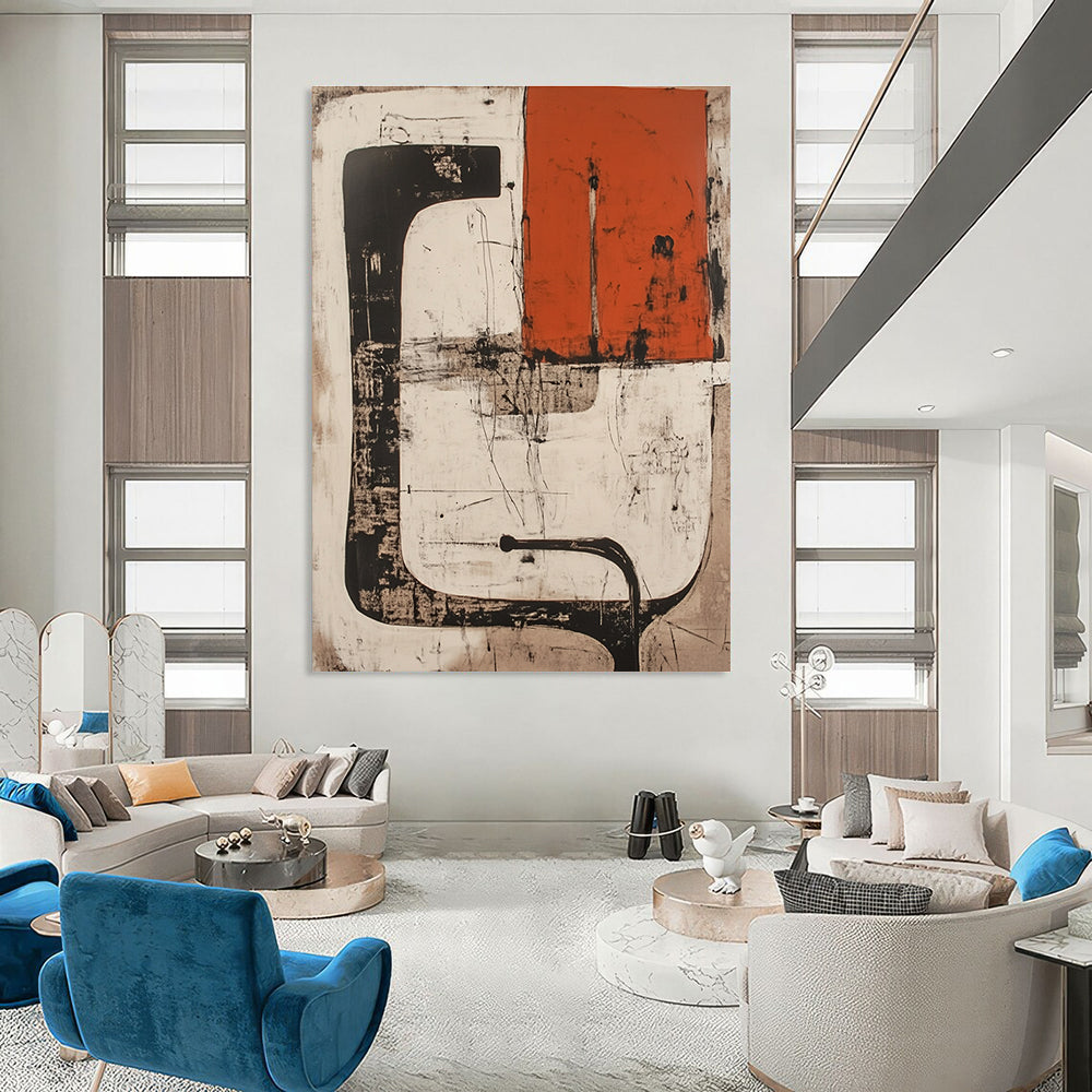 Black, White, and Orange Abstract for Contemporary Art Space & Urban - Chic Loft STSC845