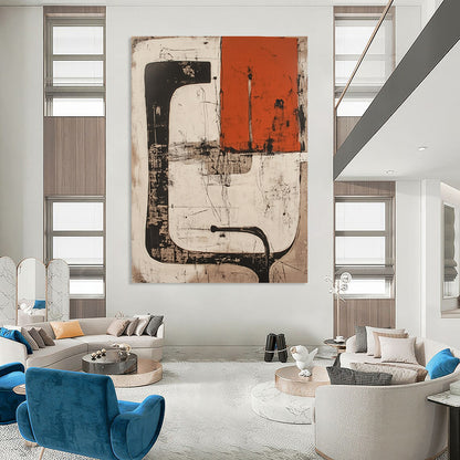 Black, White, and Orange Abstract for Contemporary Art Space & Urban - Chic Loft STSC845