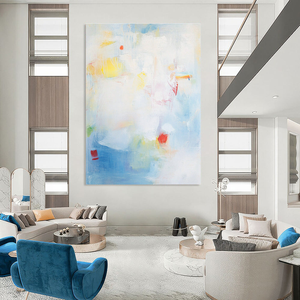 Light Blue and Colorful Abstract for Coastal Home Bedroom & Art Café STSC401