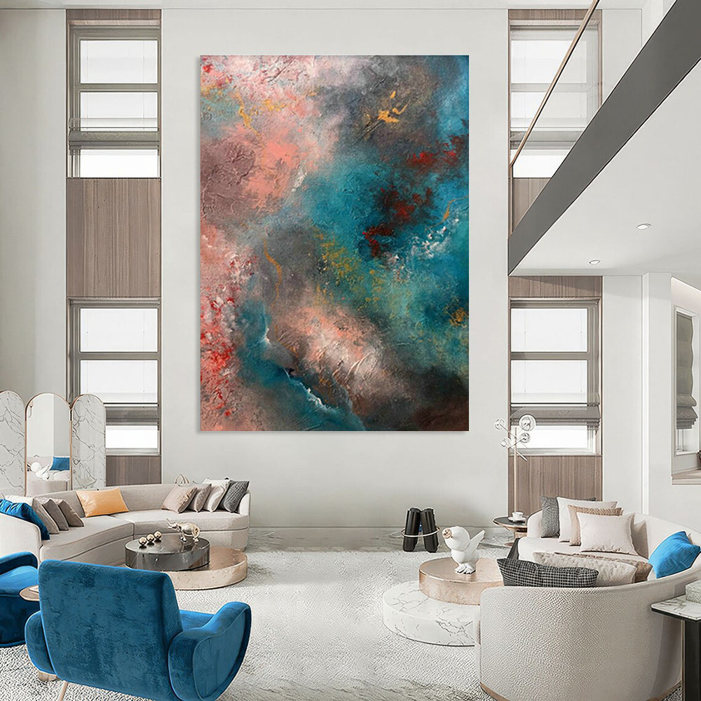 Pink - Blue Abstract Art for Coastal Home Living Room Corners DLZ0053