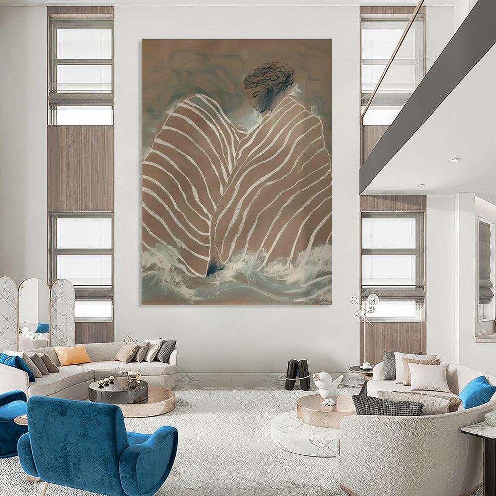 Striped - Cloth Figure in Waves Art for Boho Beach House & Wellness Studio DLZ0684