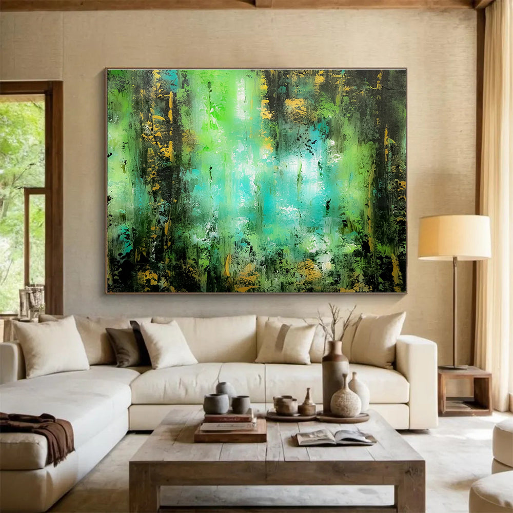 Green & Gold Abstract Art for Luxury Hotel Spa Relaxation Areas DLZ3305