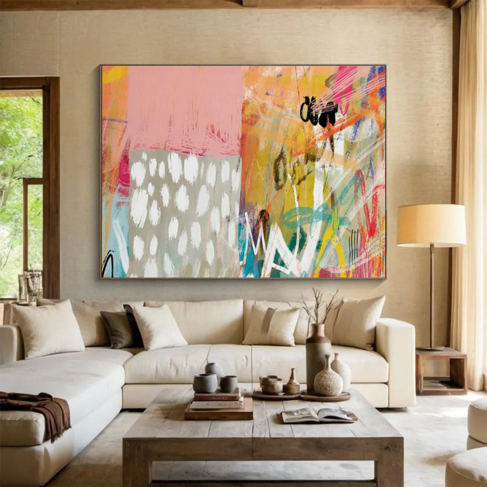 Pink - Orange Abstract Art for Bohemian - Style Retail Store Interiors DLZ2582