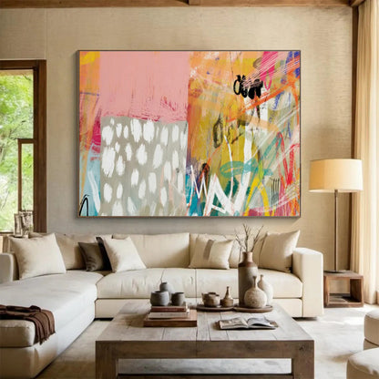 Pink - Orange Abstract Art for Bohemian - Style Retail Store Interiors DLZ2582