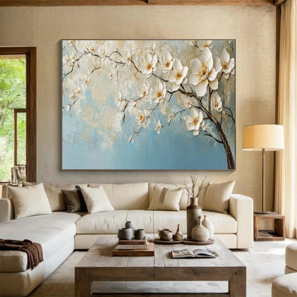 Textured White Blossom Relief Art for Elegant Dining Room Ambiance DLZ3055