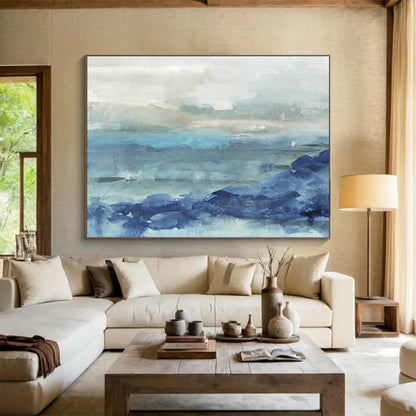 Blue - Tone Seaside Abstract Art for Relaxing Bathroom DLZ2798