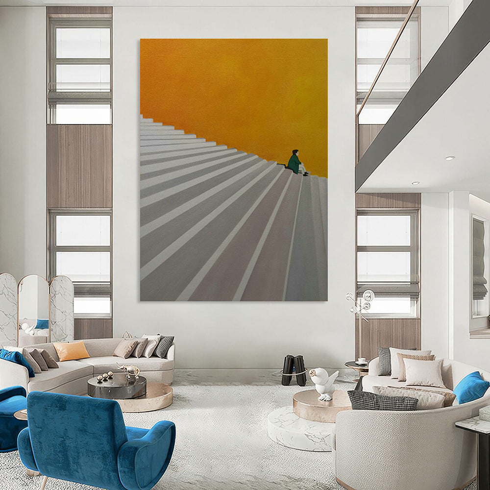 Figure on Stairs Art for Thoughtful Reading Nook & Modern Entryway DLZ0867