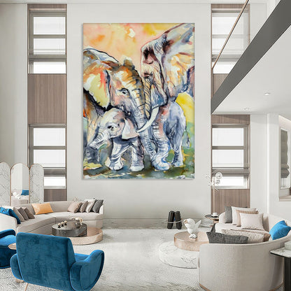 Watercolor Elephant Family Art for Wildlife Sanctuary & Family Room DLZ2346