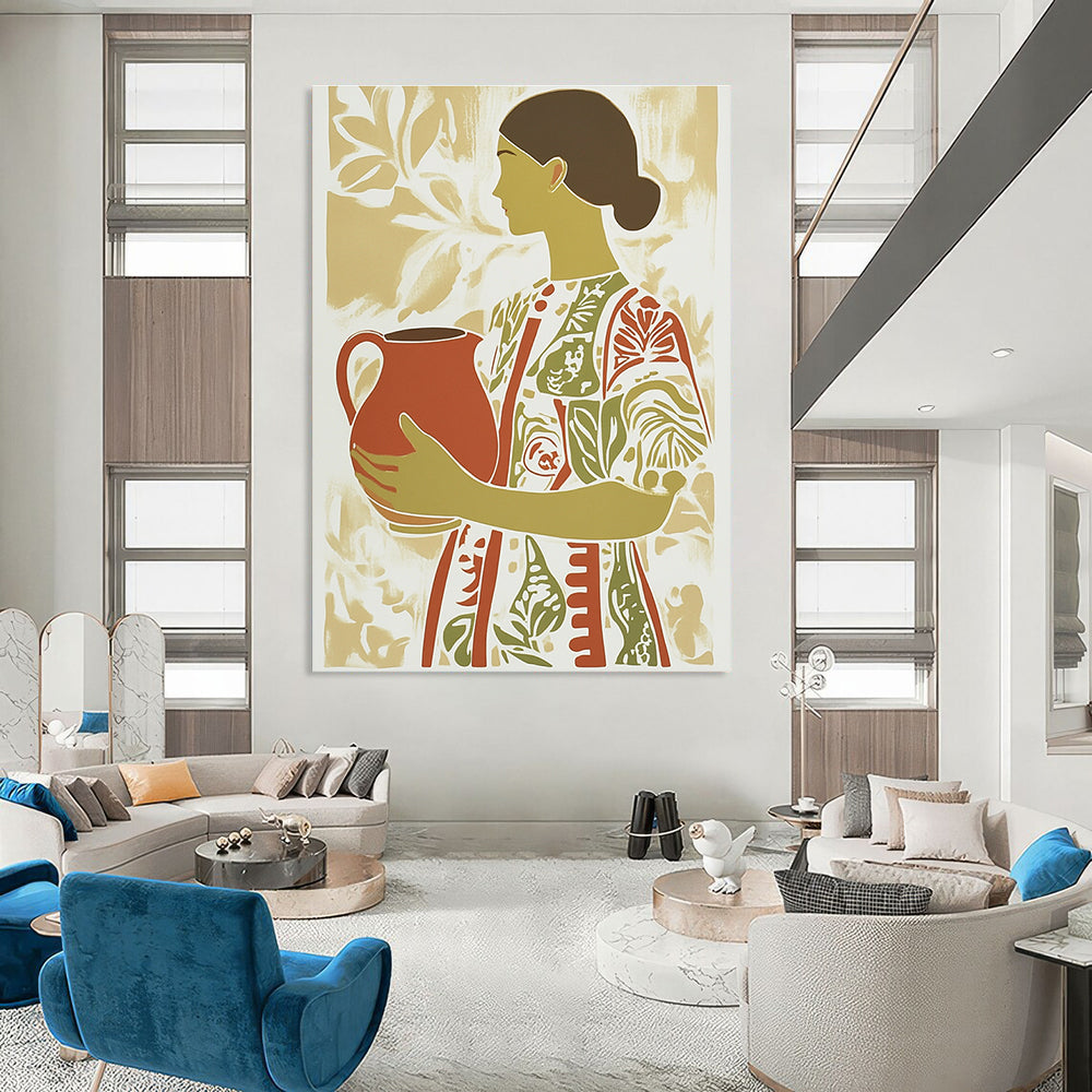 Woman with Jug Art for Cultural Center & Rustic Home Kitchen STSC1417