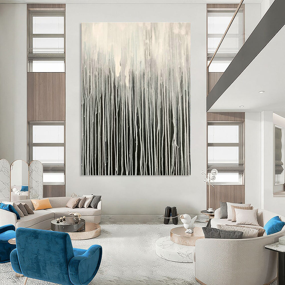 Grey - White Dripping Abstract Art for Living Room & Bedroom DLZ0480