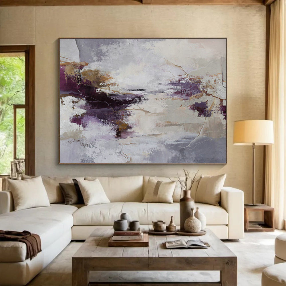 Purple - Gray - Gold Abstract Art for Sophisticated Living Room Interiors DLZ2518