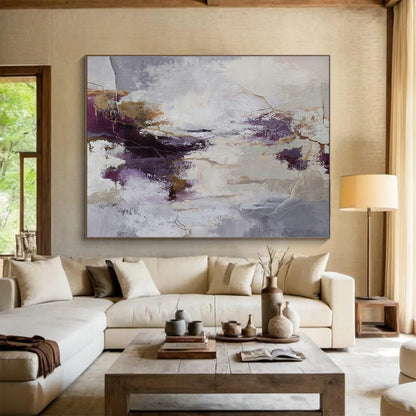 Purple - Gray - Gold Abstract Art for Sophisticated Living Room Interiors DLZ2518