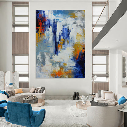 Blue - Orange Splash Abstract Art for Beach House Living Room & Coastal Gallery DLZ1345