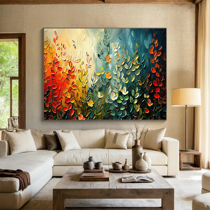Textured Colorful Plants Oil Painting for Nature - Lover’s Living Rooms DLZ3095