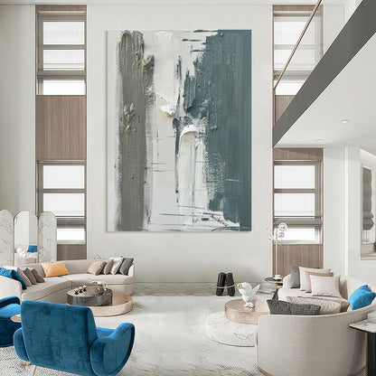 Gray - White Textured Abstract Art for Modern Library & Industrial Studio DLZ0804