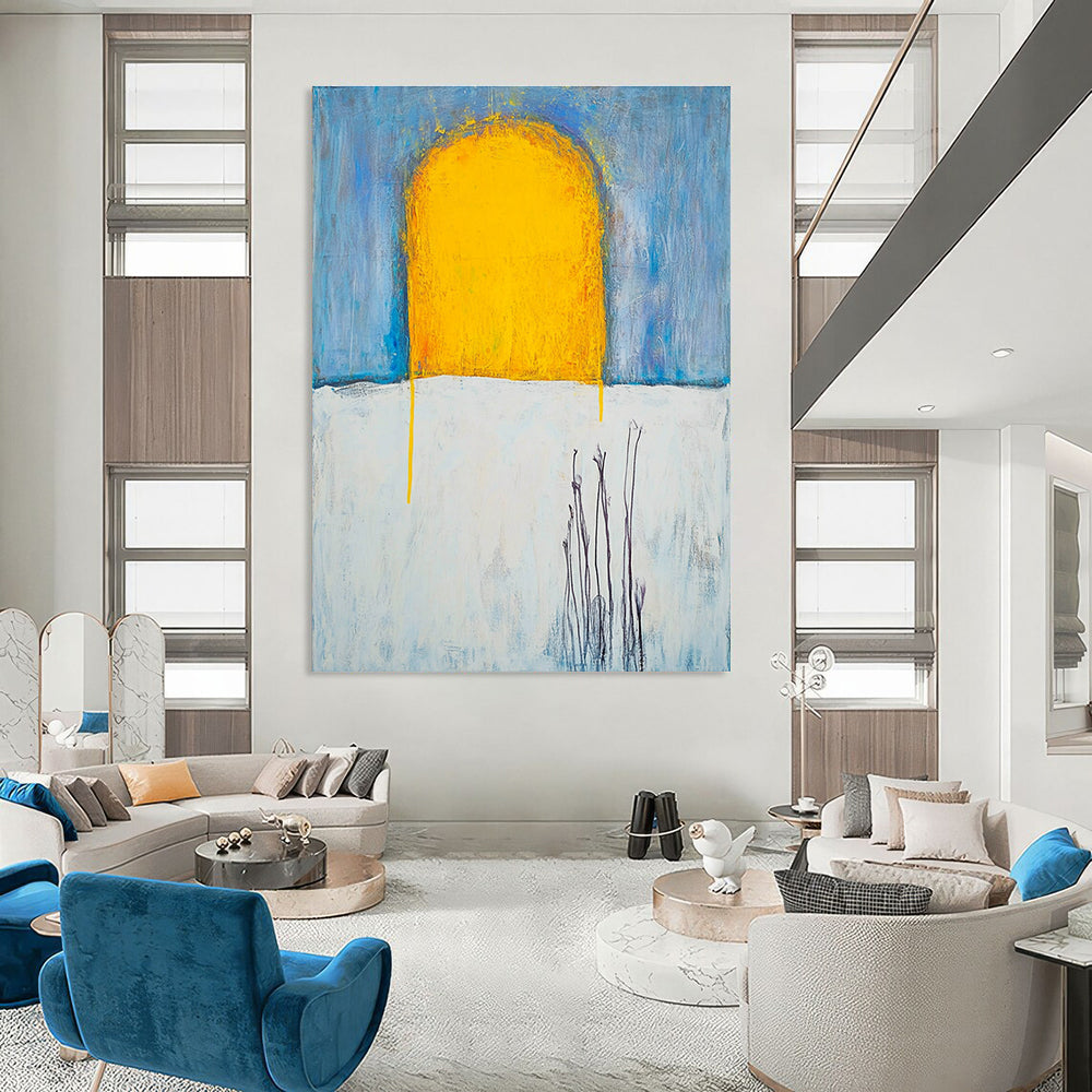 Yellow Sun on Blue and White for Modern Farmhouse Living Room & Art - Inspired Breakfast Nook STSC370