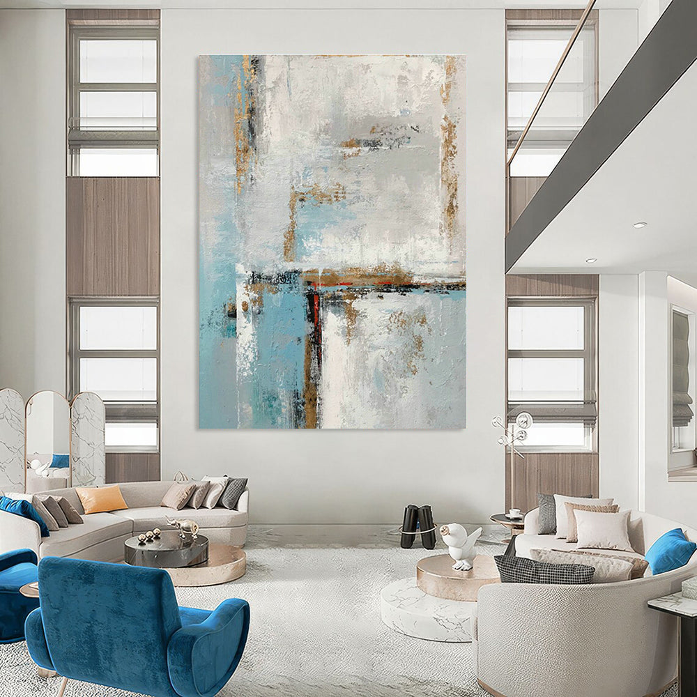 Blue, White & Gold Abstract Art for Home Living Room & Art Homestay DLZ0567
