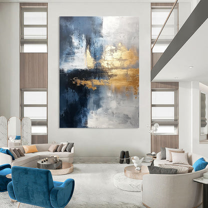 Blue and Gold Abstract for High - End Boutique & Art - Centric Dining Room STSC376