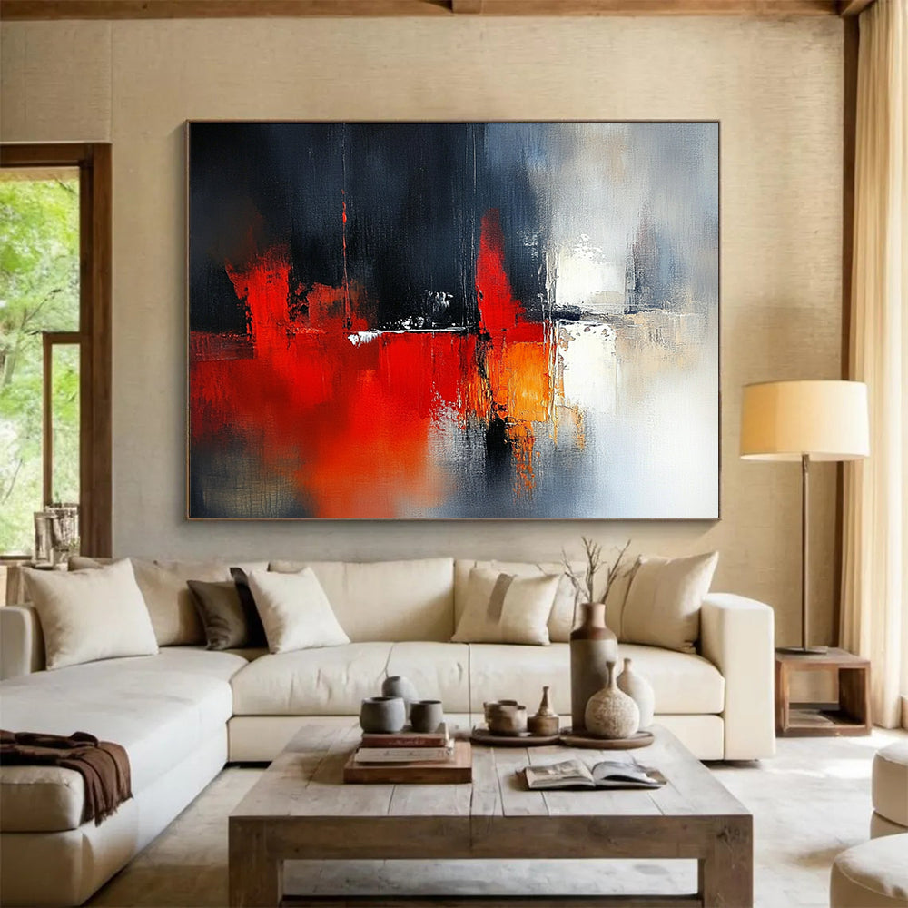 Red - Black Abstract Cityscape Art for Modern Penthouse Living Room & Urban Art Gallery SC230