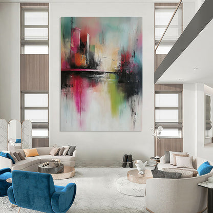 Colorful Abstract Cityscape for Vibrant Art Café & Bohemian Living Room STSC432