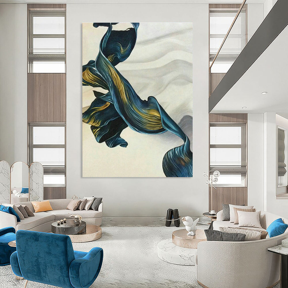 Blue - Gold Ribbon Art for Living Room & Bedroom DLZ0479