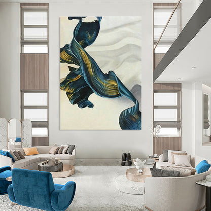 Blue - Gold Ribbon Art for Living Room & Bedroom DLZ0479