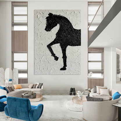 Black Horse Silhouette Textured Art for Equestrian Center & Rustic Home Office DLZ1981