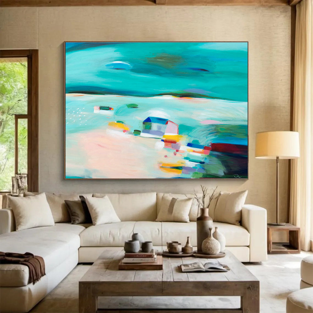 Blue - Green Landscape Abstract Art for Coastal - Inspired Patios DLZ2442