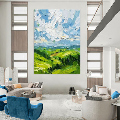 Impasto Green Valley Art for Country Cottage & Landscape - Art Gallery DLZ2257