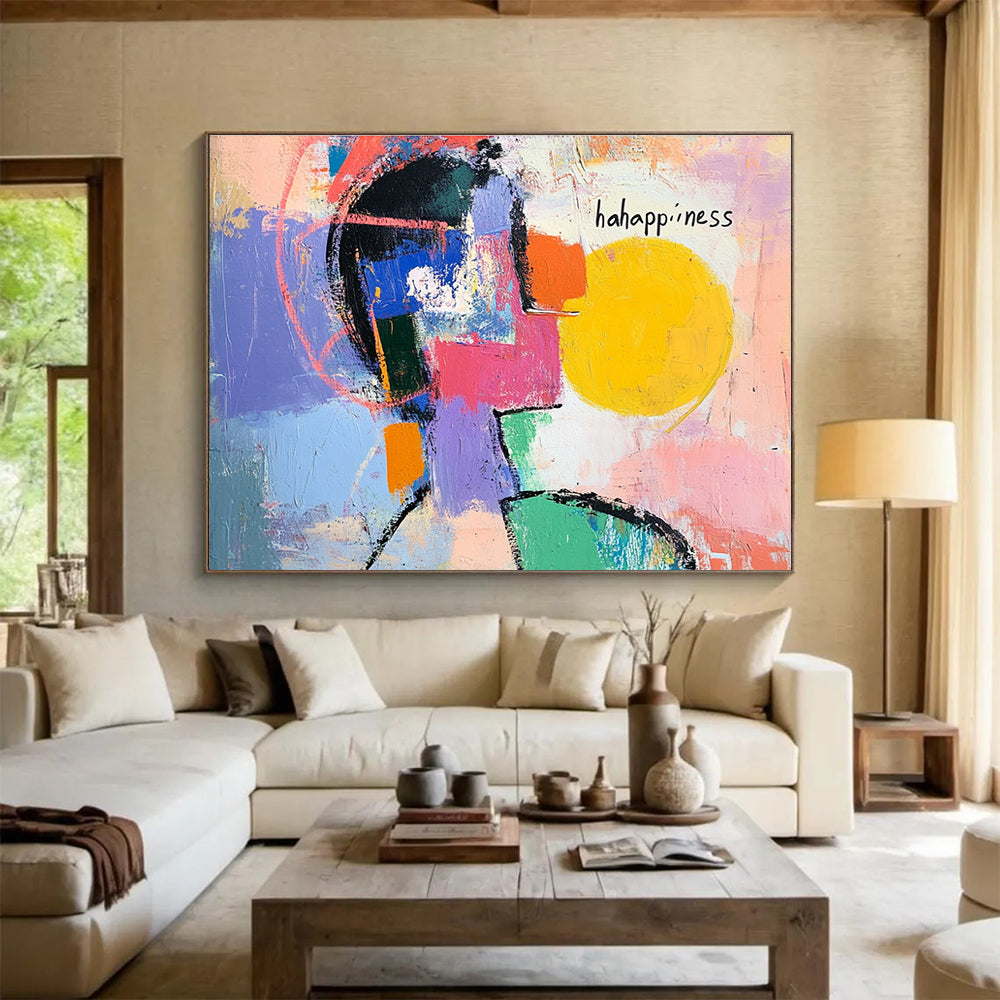 Happy Cubist Face Abstract Art for Cheerful Kitchen & Art Therapy Space SC359