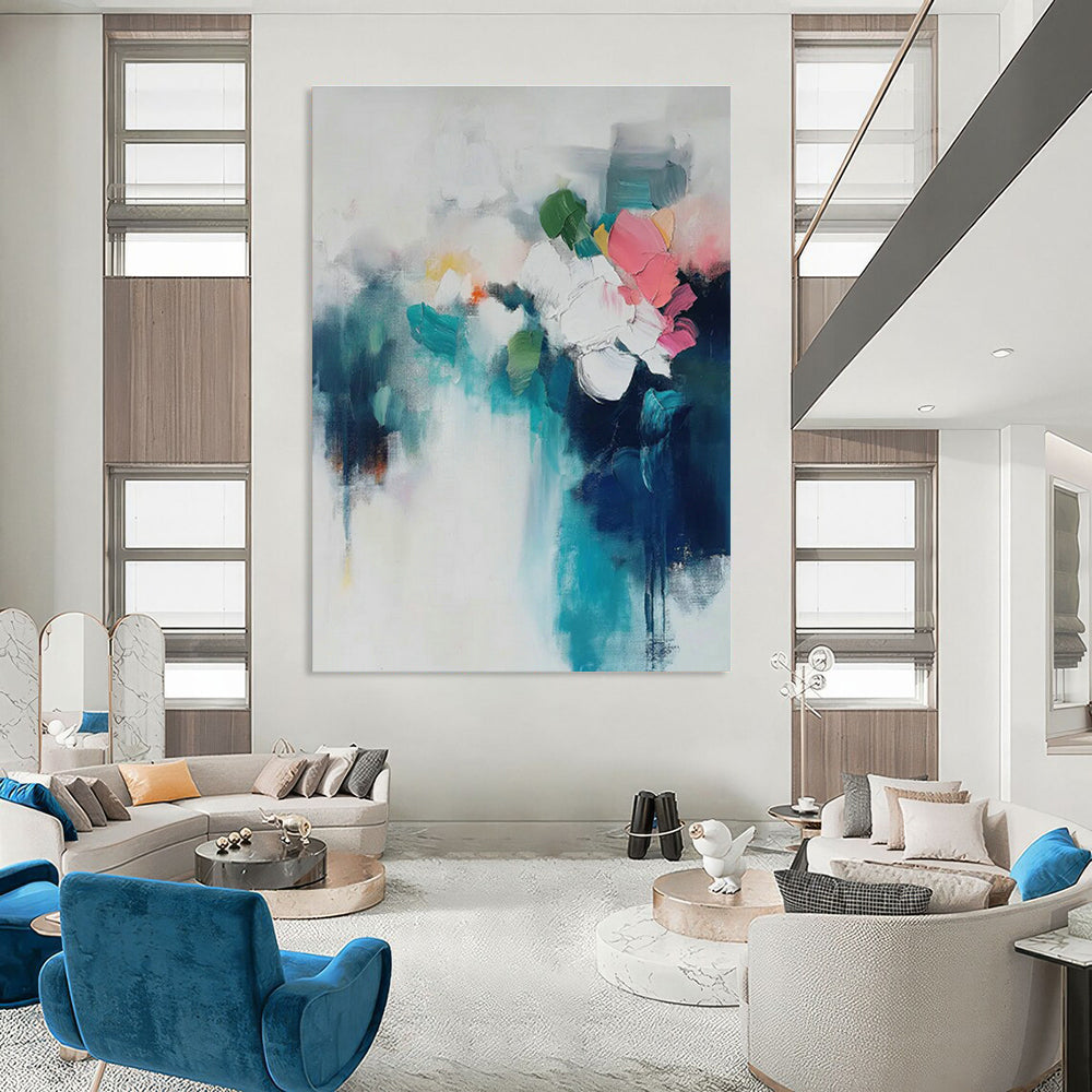 Blue - White Floral Abstract Art for Shabby - Chic Dining Room & Garden - Themed Tea Parlor DLZ1003