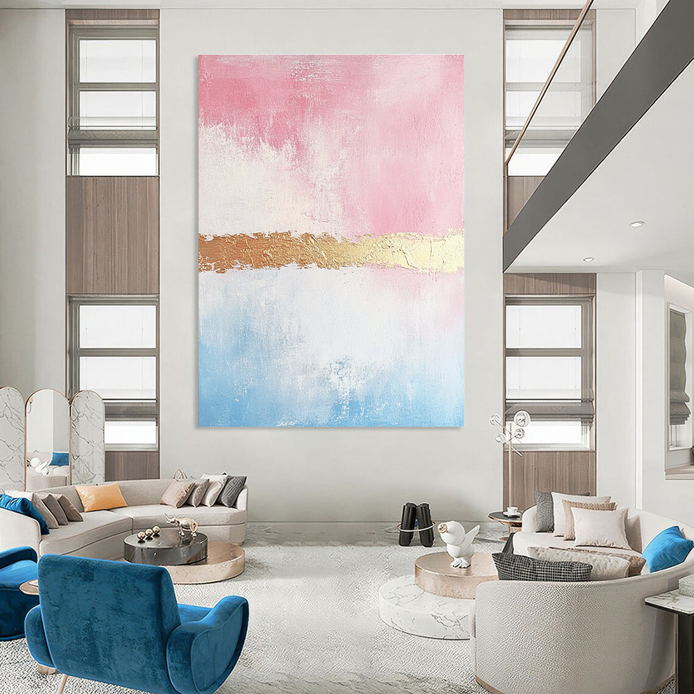 Pink and Blue Abstract with Gold for Bohemian - Style Bedroom & Chic Home Bar STSC454
