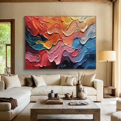 Colorful Wave Palette Knife Art for Bohemian - Style Beach House Living Rooms DLZ3207