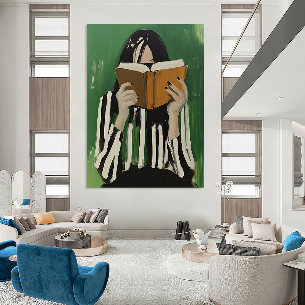 Woman Reading with Striped Top for Study Room & Bookstore Café STSC1265