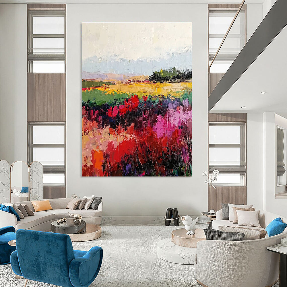Vibrant Floral Field Landscape Art for Creative Studio & Garden - Themed Café STSC113