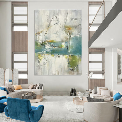 Gray - White - Green Abstract Art for Modern Living Room & Art Gallery DLZ1780