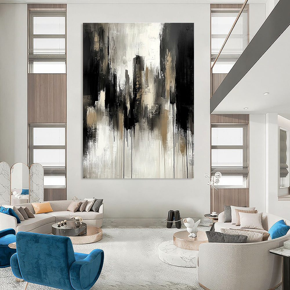 Monochrome Cityscape Drip for Modern Office Lobby & Art - Themed Home STSC250