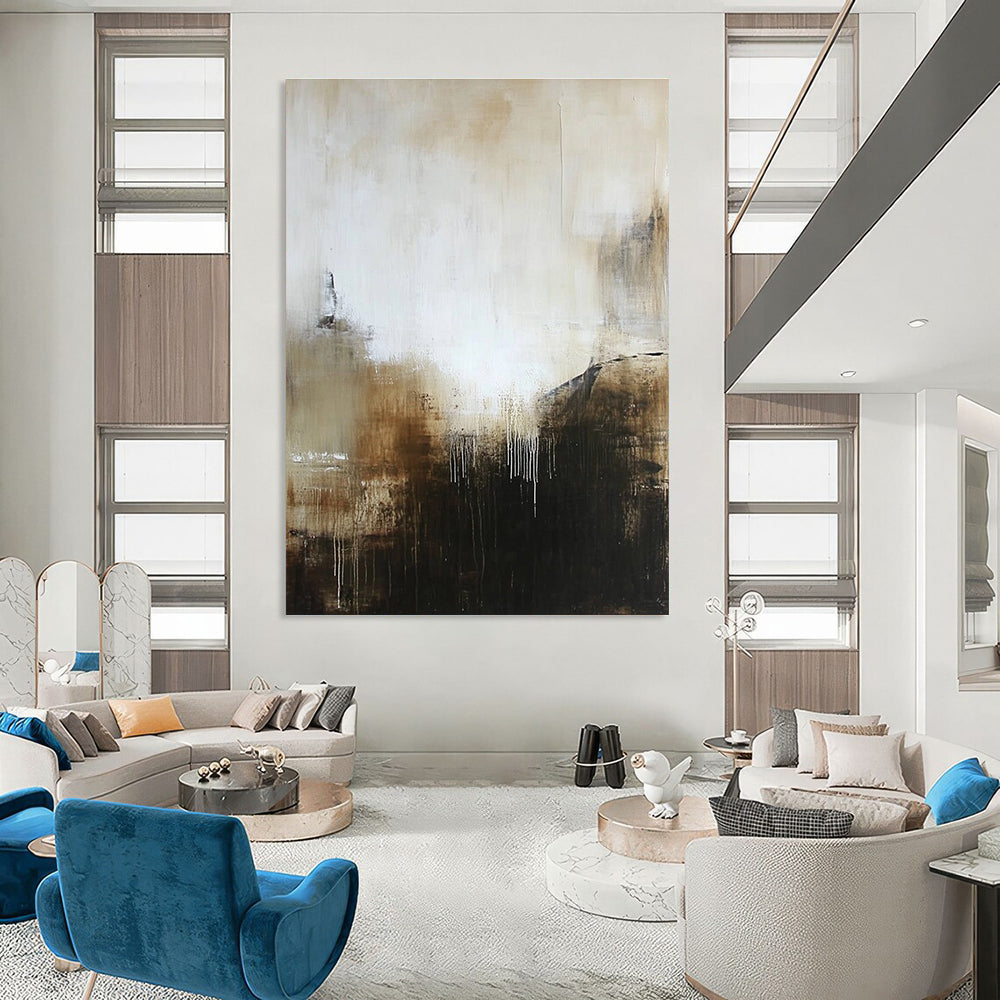 Beige and Brown Abstract Landscape for Rustic - Inspired Home & Cozy Library STSC618