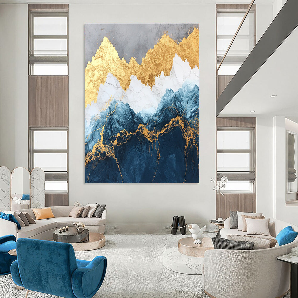 Blue - Gold Mountain Waves Art for Architect’s Conference Room & Upscale Lounge STSC123